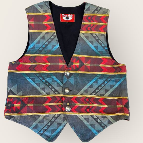 True Grit Vintage Southwest Aztec Tapestry Vest Tuxedo Woven Men Size L / 4 USA - Picture 1 of 11